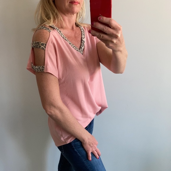 Blush V Neck, Cold Shoulder Top - Picture 2 of 8